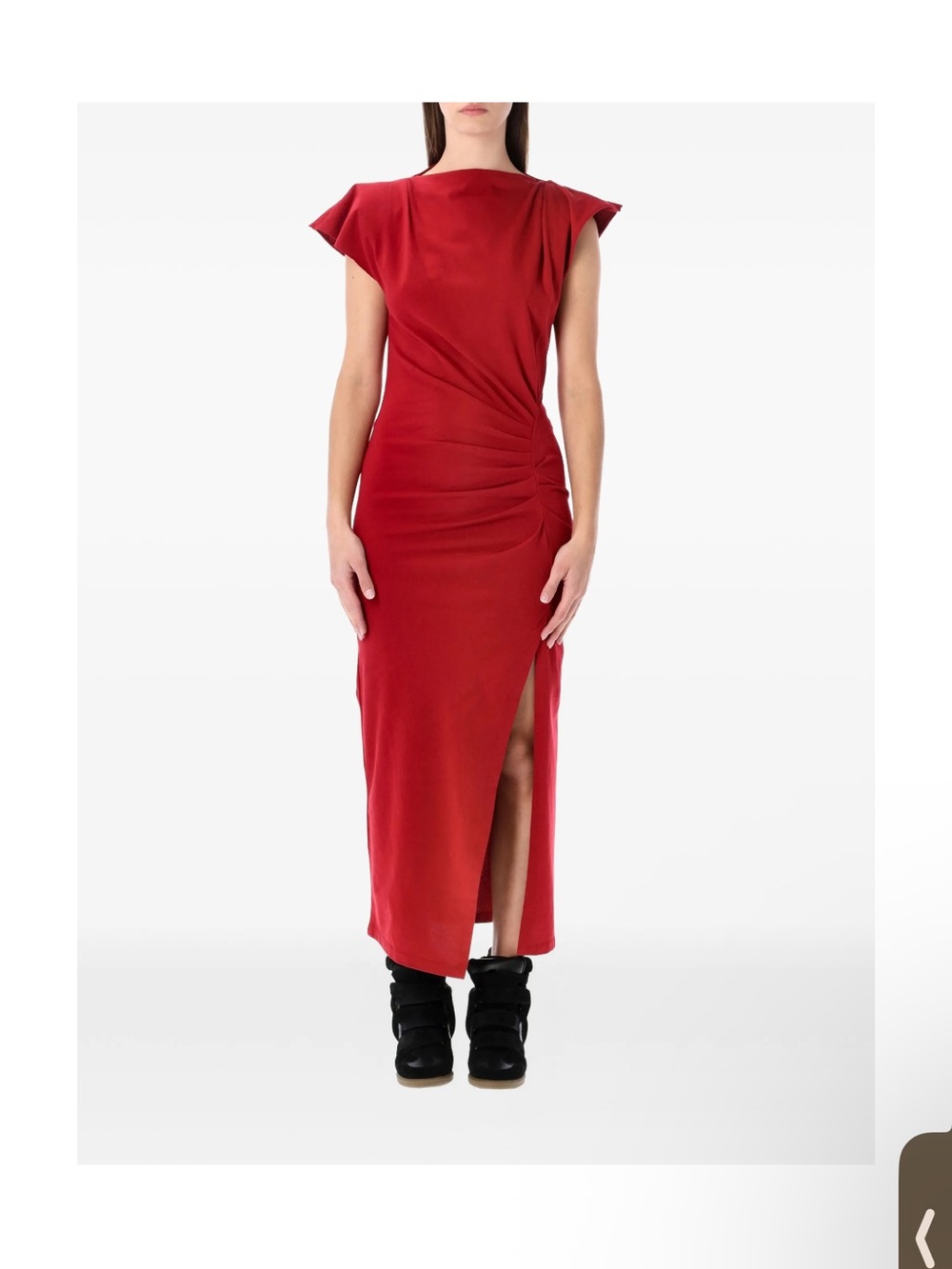 Isabel Marant Red Ruched Midi Nadela Dress with Side Slit